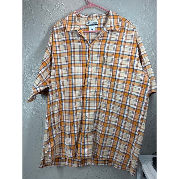 Columbia Shirt Mens Beige Orange Tan Casual Button Up Outdoors Size XL - Picture 1 of 5